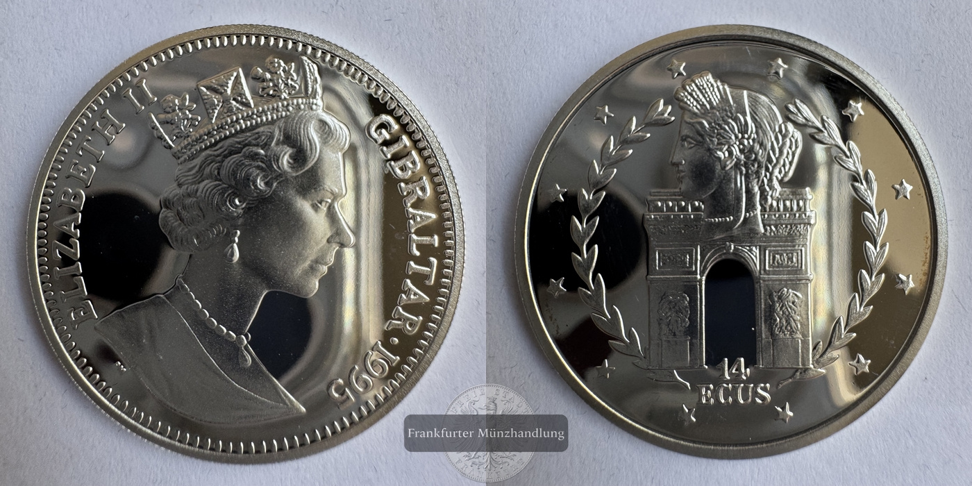  Gibraltar 14 ECUs 1995 Elizabeth II L'Arc de Triumph FM-Frankfurt Feinsilber: 9,25g   