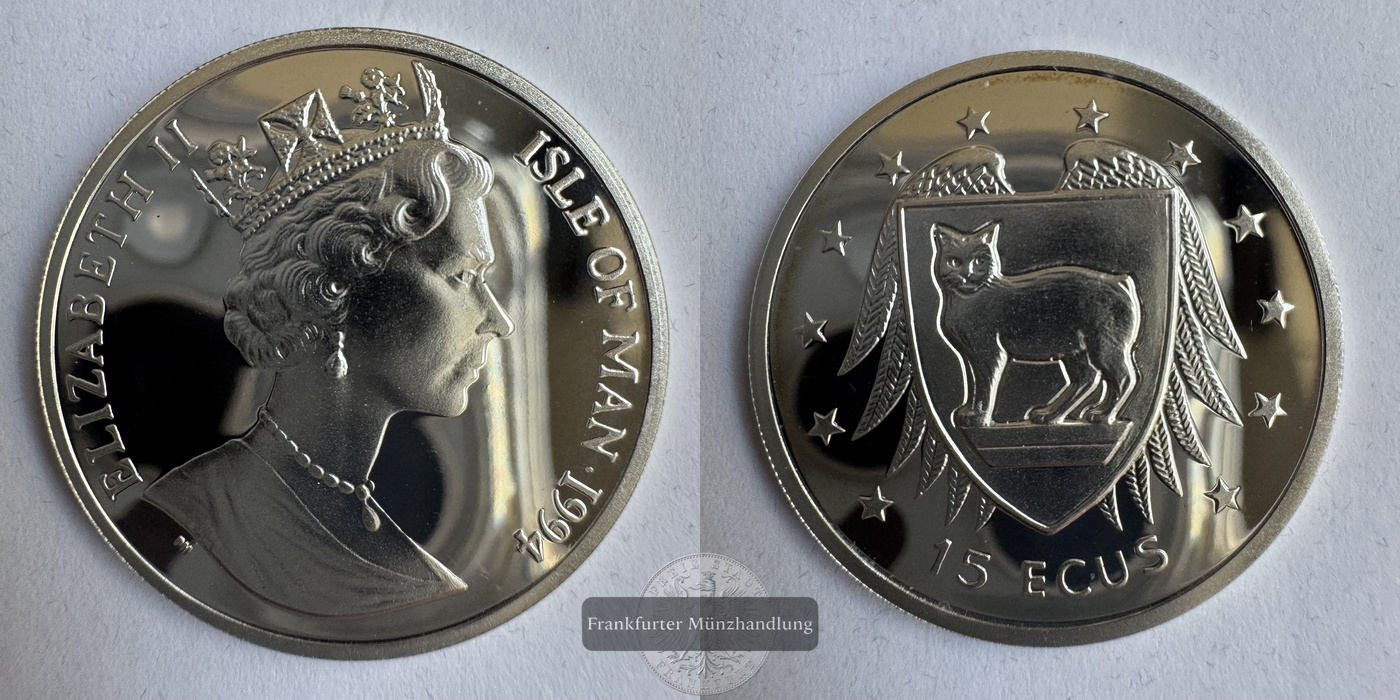  Isle Man 15 Ecu 1994 Manx Katze FM-Frankfurt Feinsilber: 9,25g   