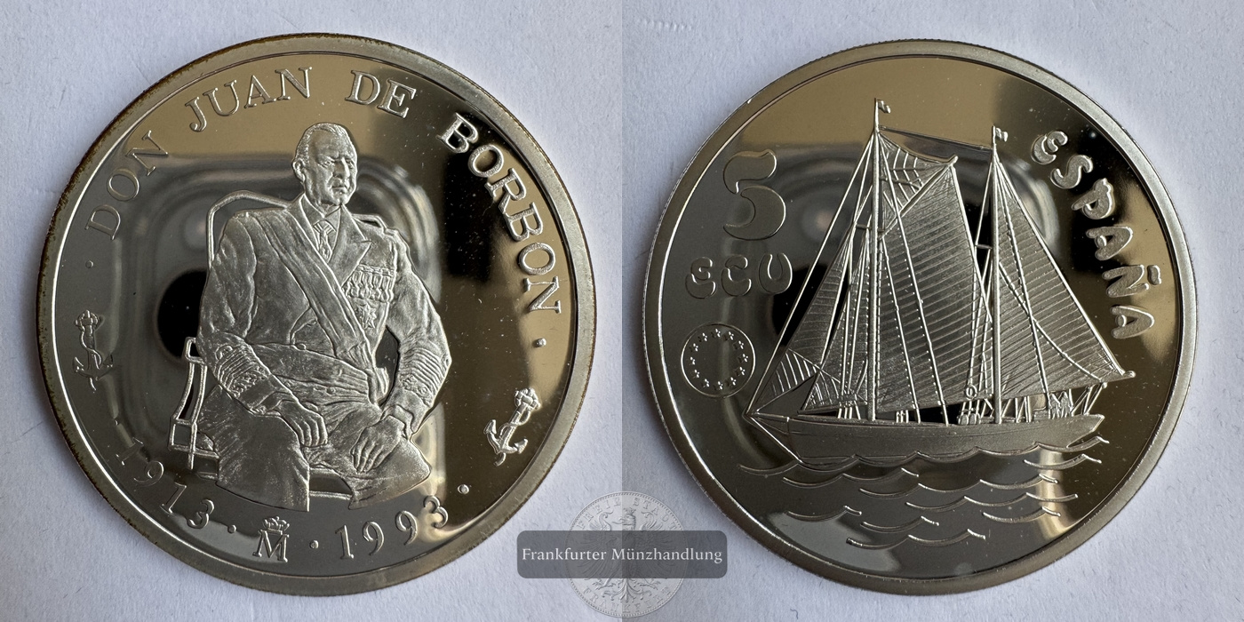  Spanien 5 Ecu 1993 Juan de Borbon FM-Frankfurt Feinsilber: 31g   