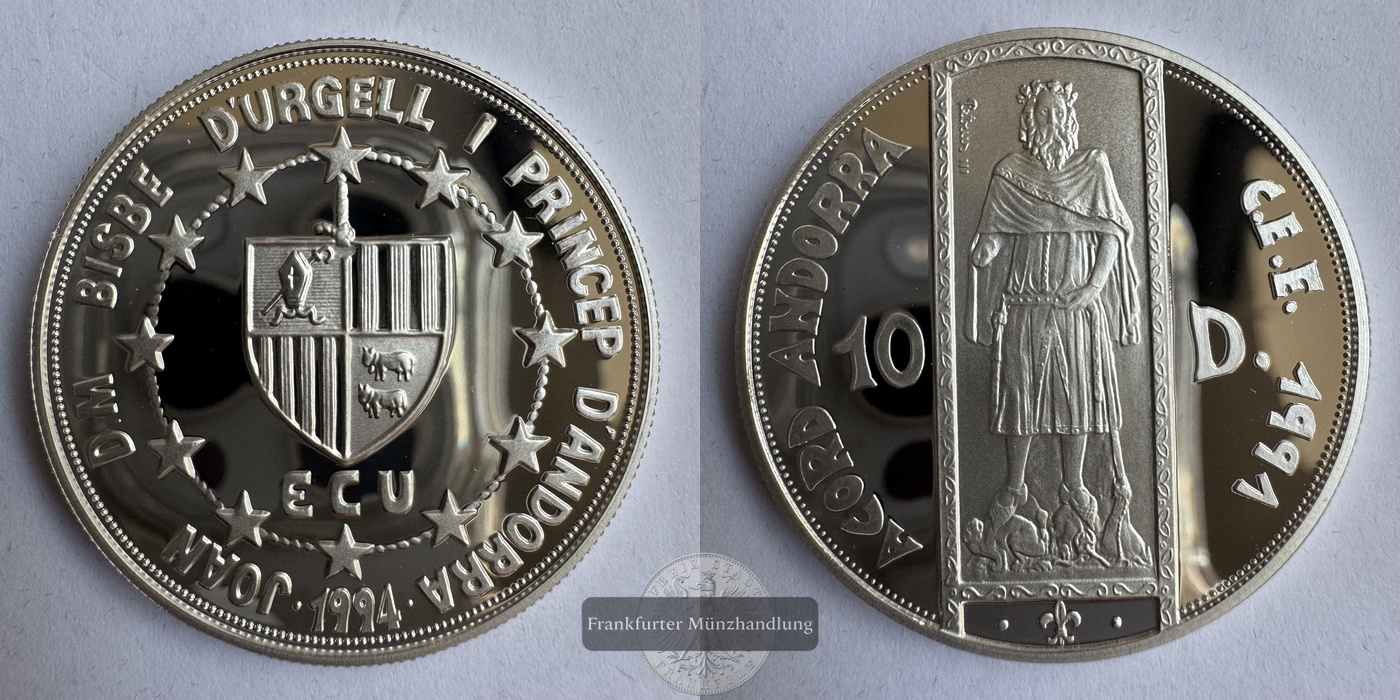  Andorra 10 Diners 1994 Joan Marti i Alanis FM-Frankfurt KM#99 Feinsilber: 29,11g   