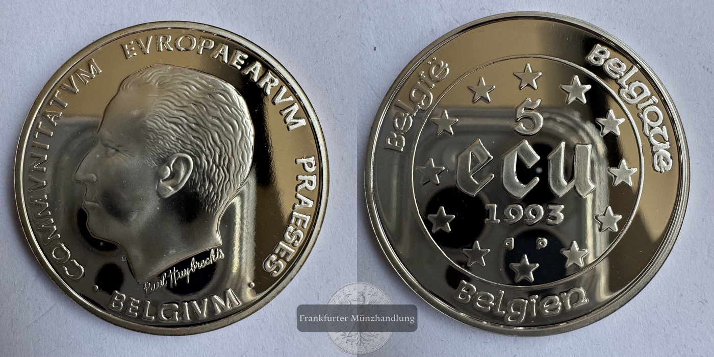  Belgien 5 ECU Baudouin I (Presidency of the European Union) 1993 FM-Frankfurt Feinsilber:   