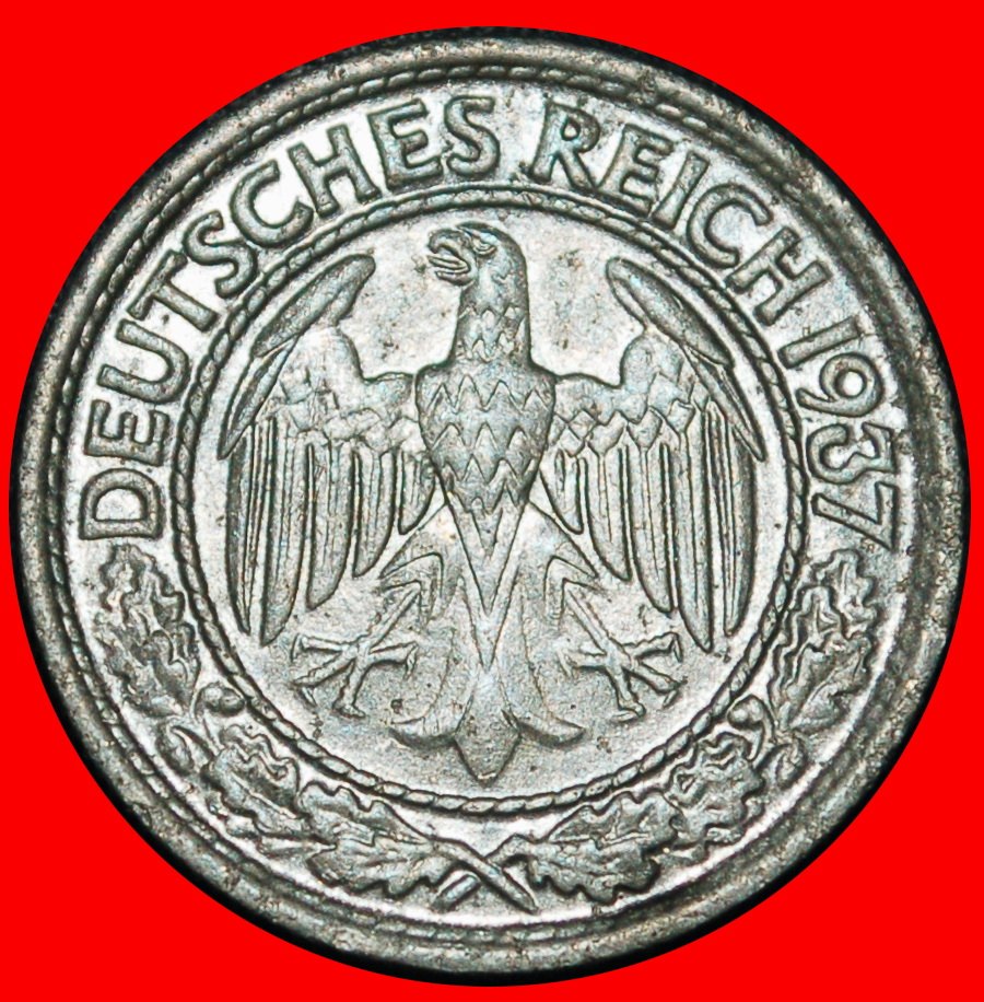 Ⰶ EAGLE (1927-1938):GERMANY★50 PFENNIGS 1937A UNCOMMON★THIRD REICH 1933-1945★LOW START ★ NO RESERVE!
