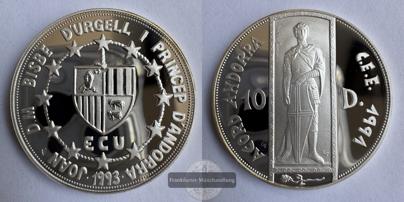  Andorra 10 Diners 1993 Joan Marti i Alanis FM-Frankfurt KM#89 Feinsilber: 29,11g   
