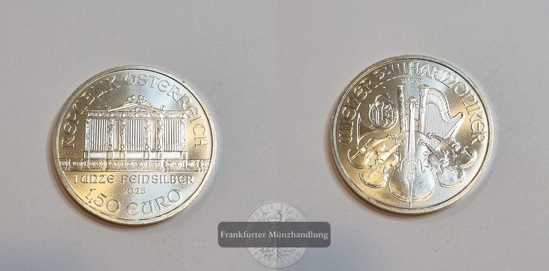  Österreich 1,50 Euro Wiener Philharmoniker 2025 FM-Frankfurt  Feinsilber: 31g   