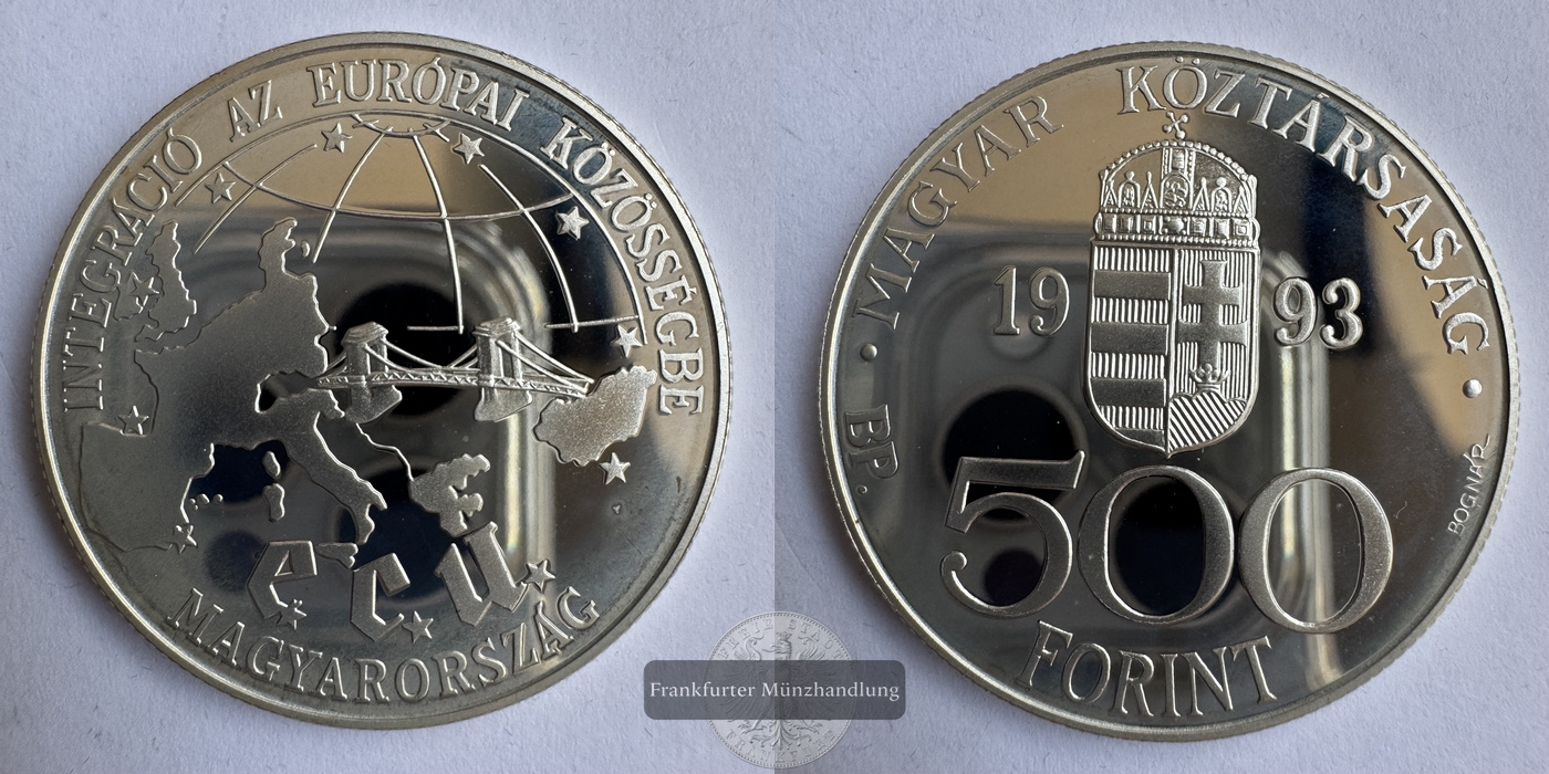  Ungarn 500 Forint (European Currency Union - ECU) 1993 FM-Frankfurt Feinsilber: 29,14g   