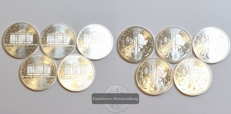  Österreich 1,50 Euro Wiener Philharmoniker 2025 5 Münzen LOT FM-Frankfurt  Feinsilber: 155g   