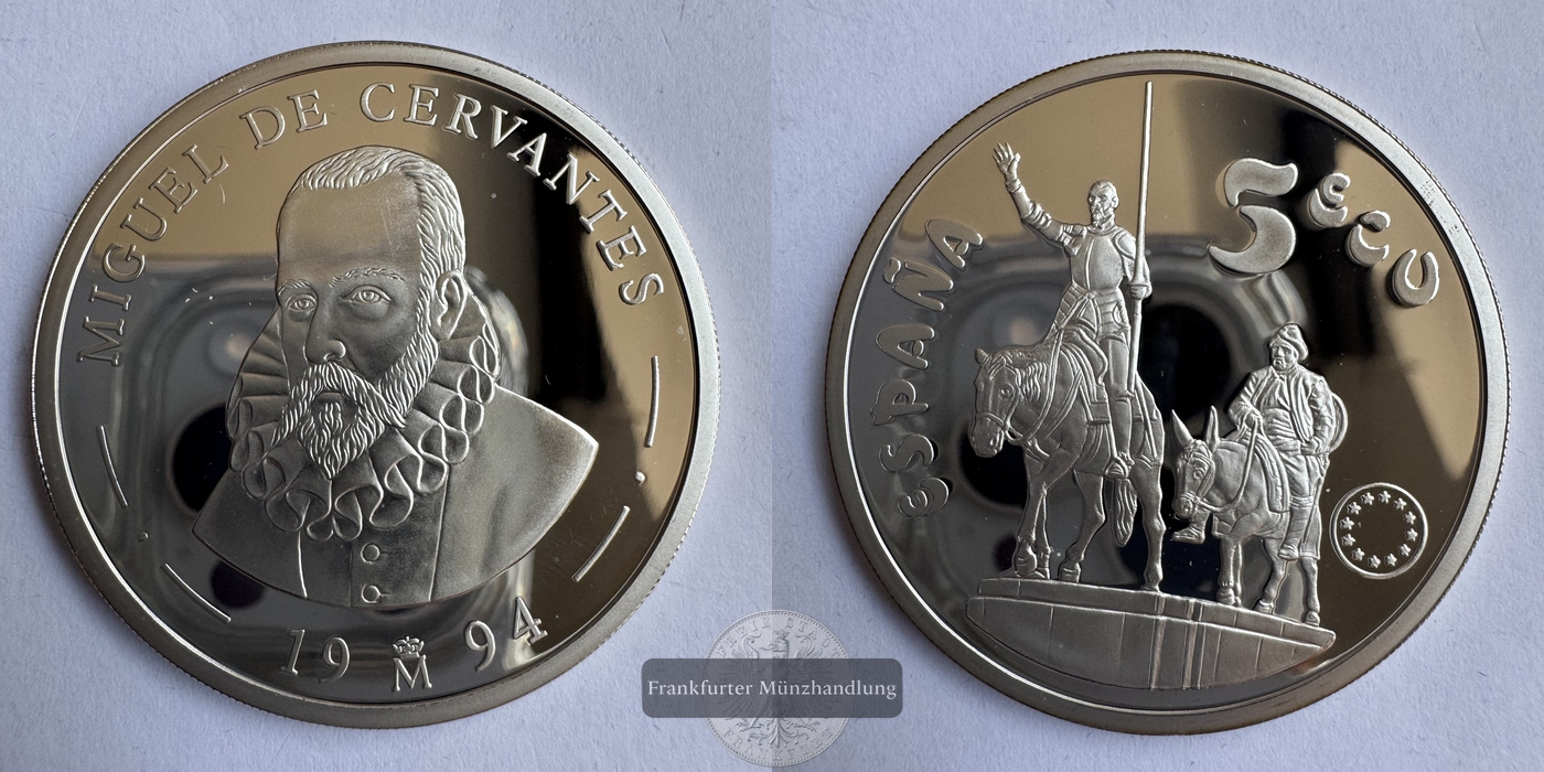  Spanien 5 ECU (Miguel de Cervantes) 1994 FM-Frankfurt Feinsilber: 31,1g   