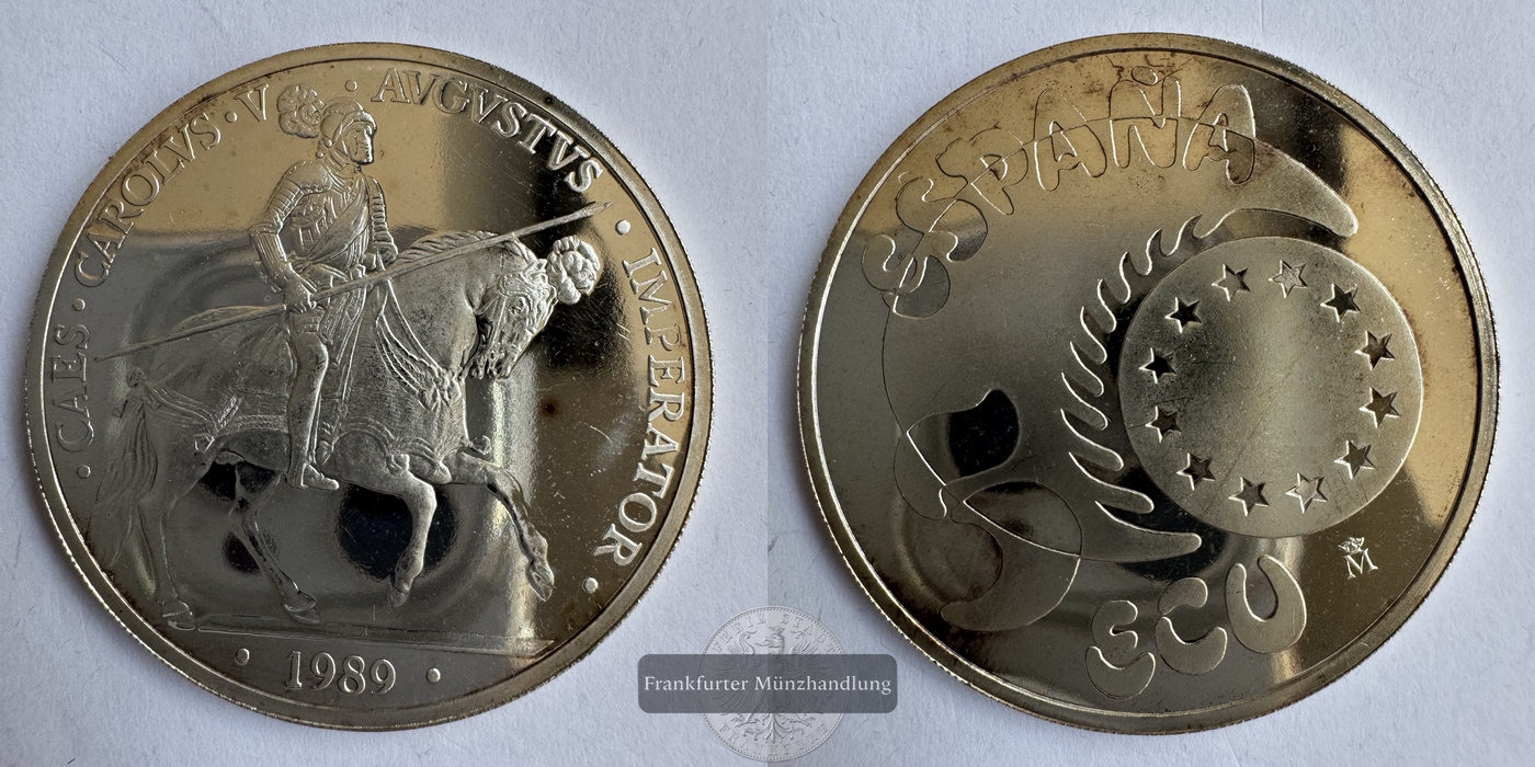  Spanien 5 ECU (Charles V) 1989 FM-Frankfurt Feinsilber: 31,1g   
