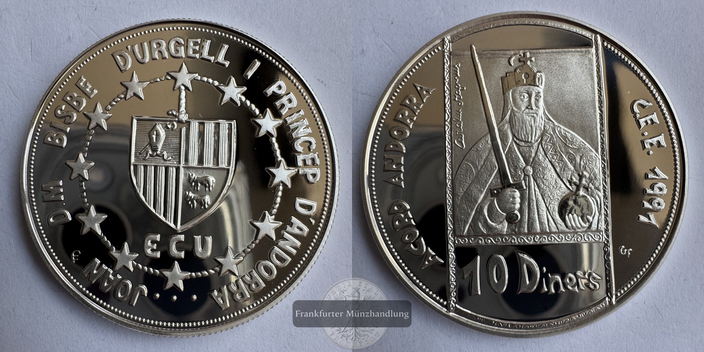  Andorra 10 Diners Joan Martí i Alanis (Customs Union) k. A. (1992) FM-Frankfurt Feinsilber: 29,14g   