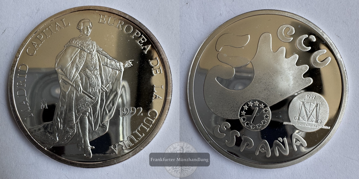  Spanien 5 ECU (Charles III of Spain) 1992 FM-Frankfurt Feinsilber: 31,1g   