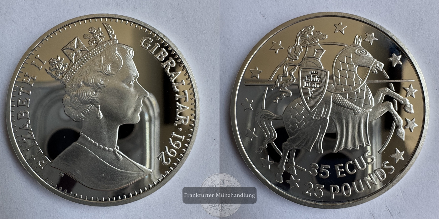  Gibraltar 35 ECUs / 25 Pounds Elizabeth II 1992-1993 FM-Frankfurt Feinsilber: 26,16g   