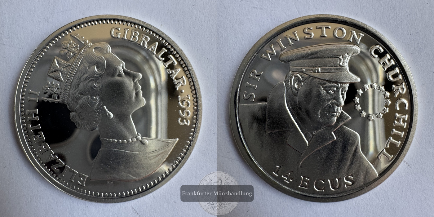  Gibraltar 14 ECUs Elizabeth II (Sir Winston Churchill) 1993 FM-Frankfurt Feinsilber: 9,25g   