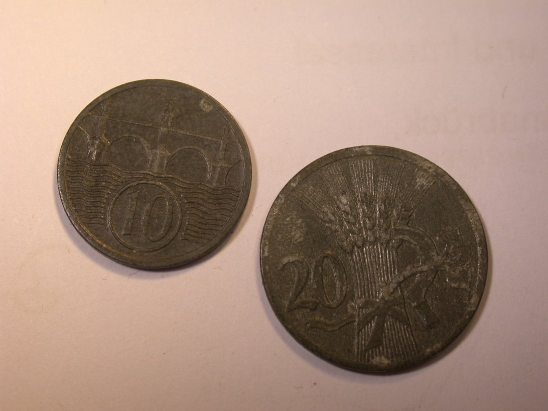  J24  Böhmen und Mähren 10 Heller 1941 + 20 Heller 1941  2 Münzen  Originalbilder   