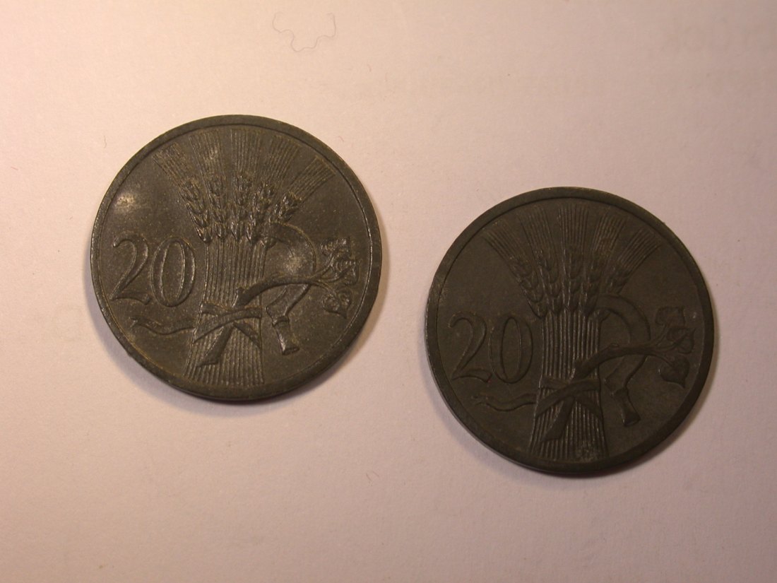 J24 Böhmen und Mähren 20 Heller 1942 + 1943 2 Münzen Originalbilder