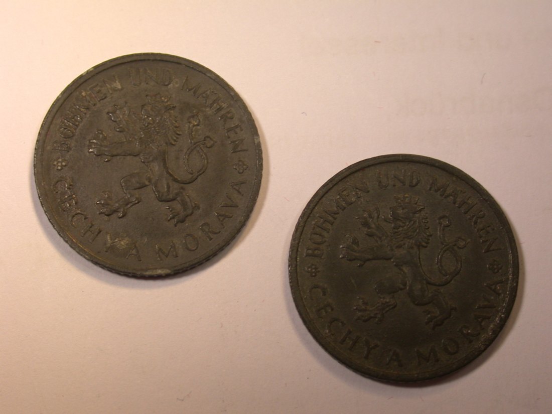  J24  Böhmen und Mähren  1 Krone 1942 + 1943    2 Münzen  Originalbilder   