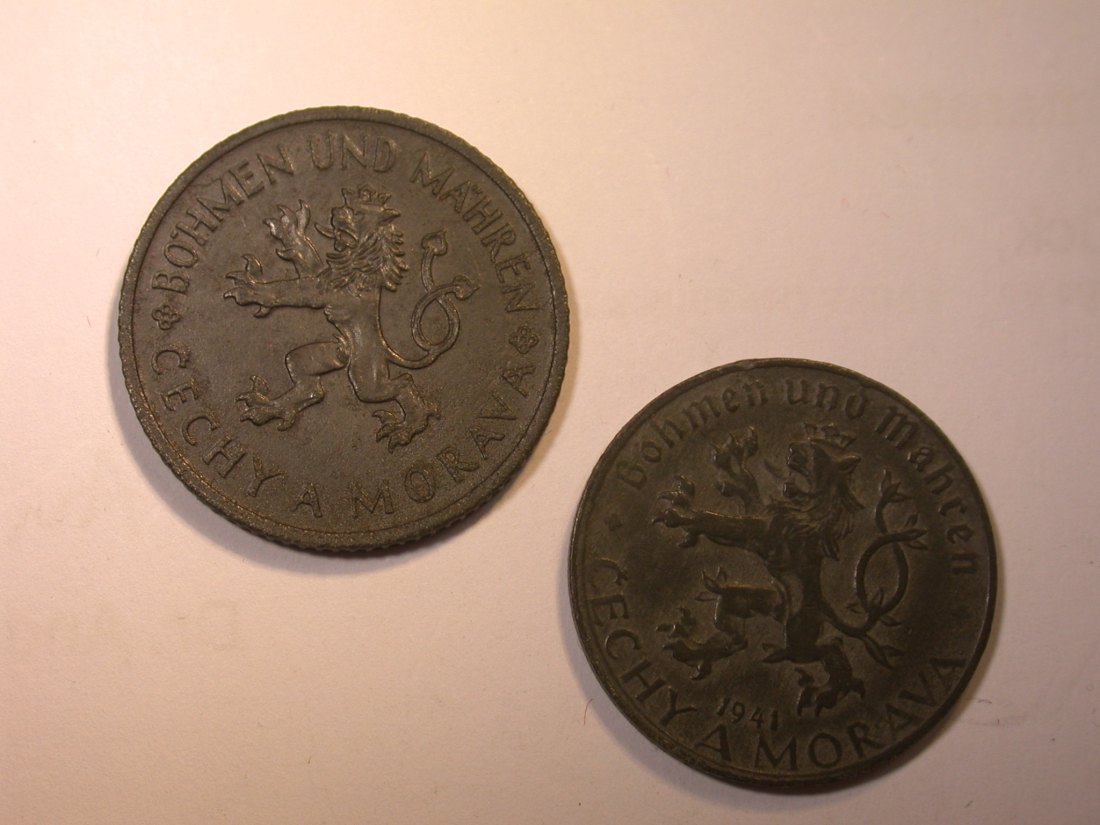  J24  Böhmen und Mähren  1 Krone 1941 + 50 Heller 1941   2 Münzen  Originalbilder   