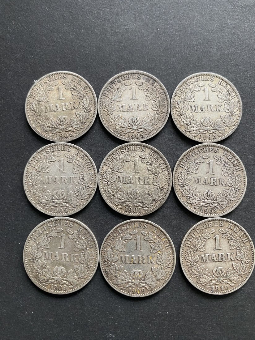  6 x 1 Mark, Kaiserreich, 1905-1910, Silber ss   