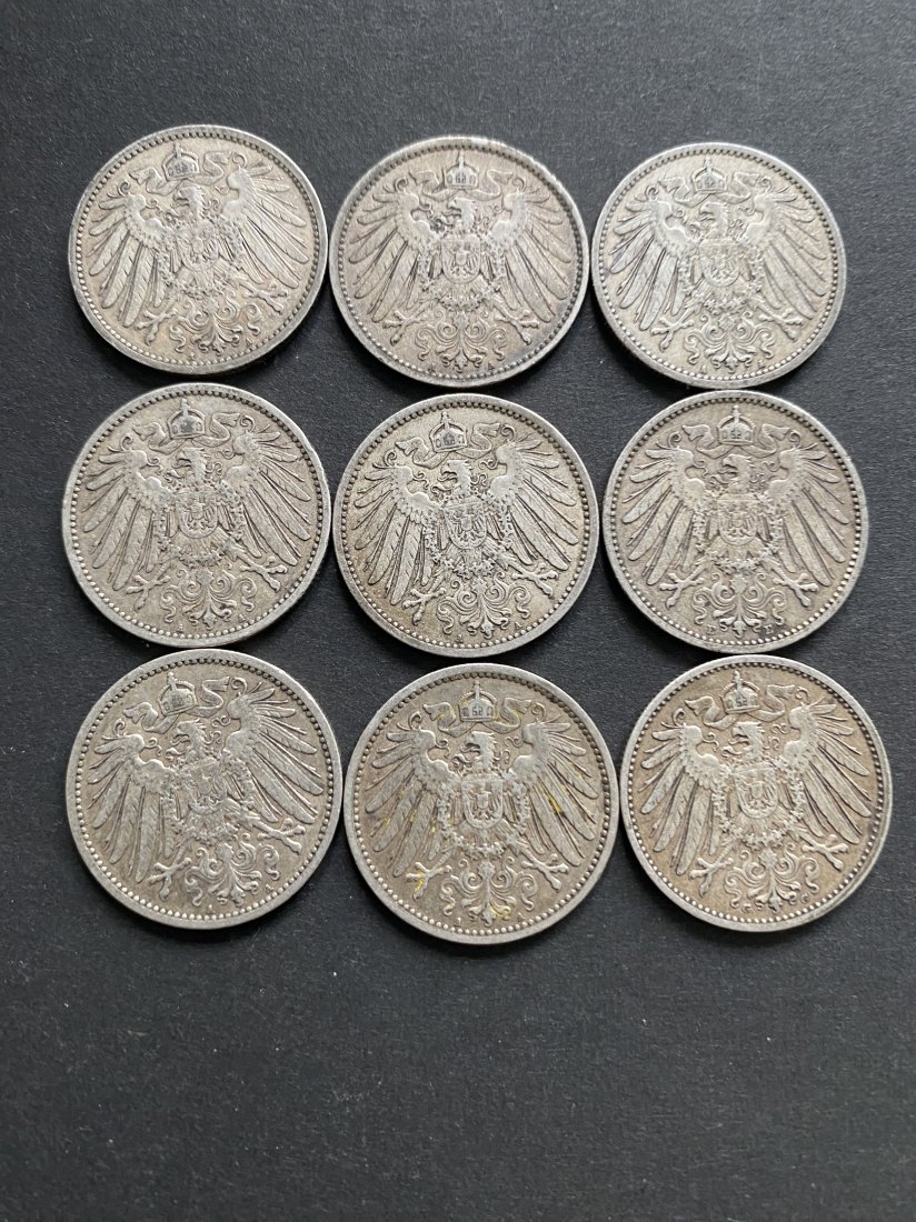  6 x 1 Mark, Kaiserreich, 1905-1910, Silber ss   