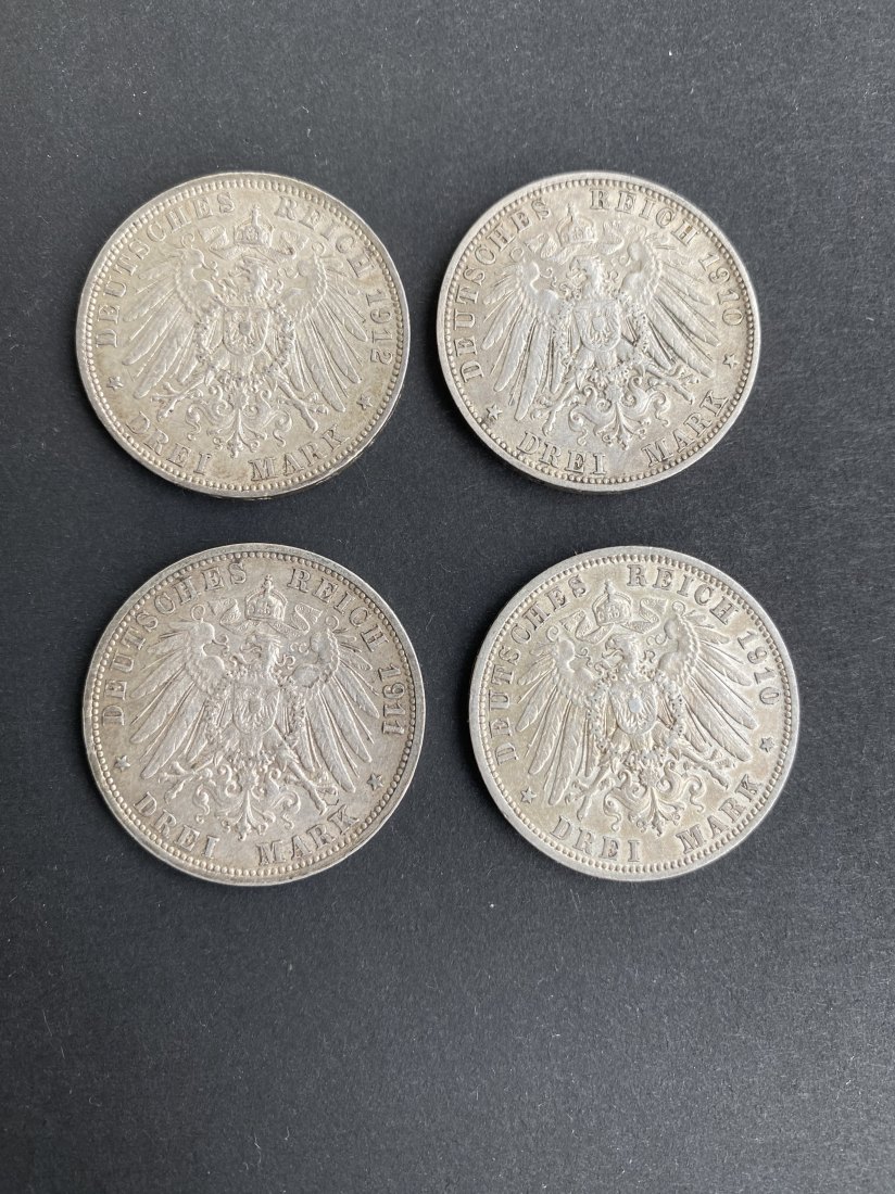  4 x 3 Mark, Kaiserreich, 1910-1912, Silber ss-vz   