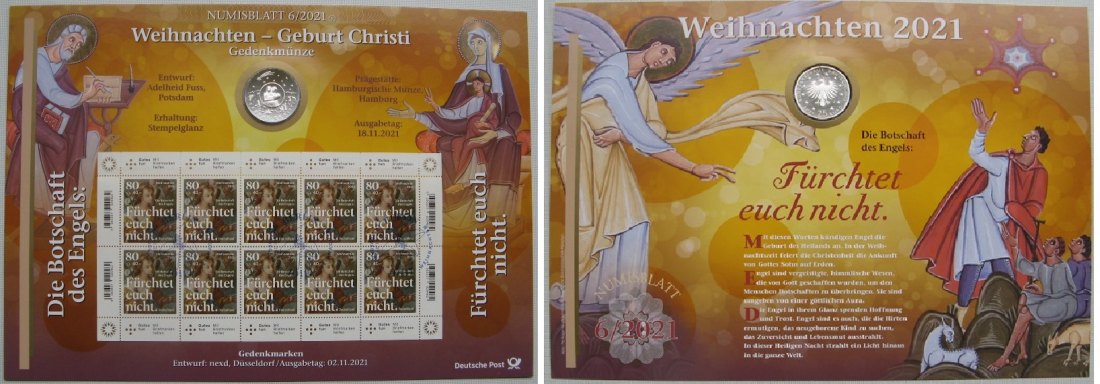  2021,BRD, Numisblatt+25 Euro,Silber.999:Weinachten-Geburt Christi,Tellerprägung   