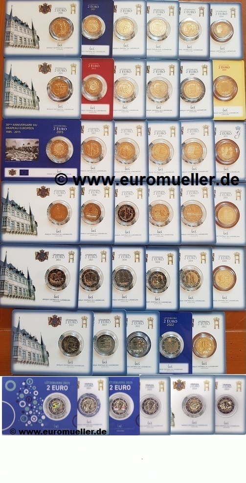 Luxemburg Komplettsammlung 41x 2 Euro Gedenkmünzen 2004-2025 ...bu. in Coincards   