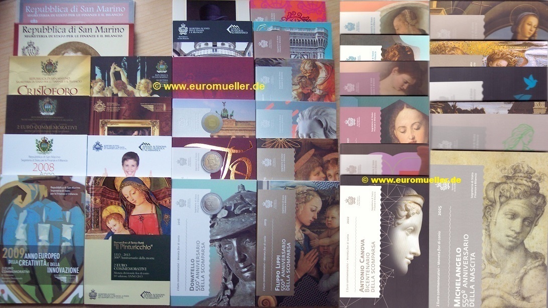San Marino 2 Euro Gedenkmünzensammlung 2004 - 2025 bu.   