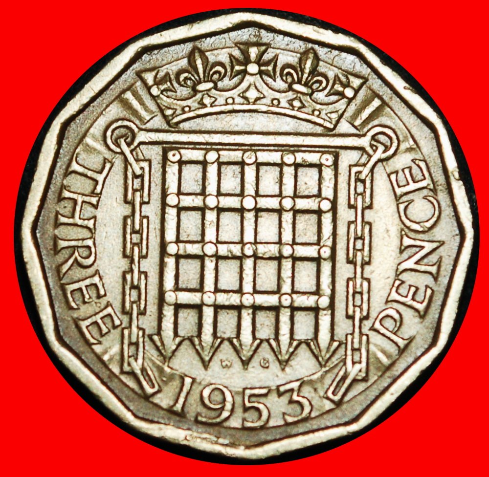  Ⰶ PORTCULLIS: GREAT BRITAIN ★ 3 PENCE 1953! ELIZABETH II (1953-2022)★LOW START★NO RESERVE!   