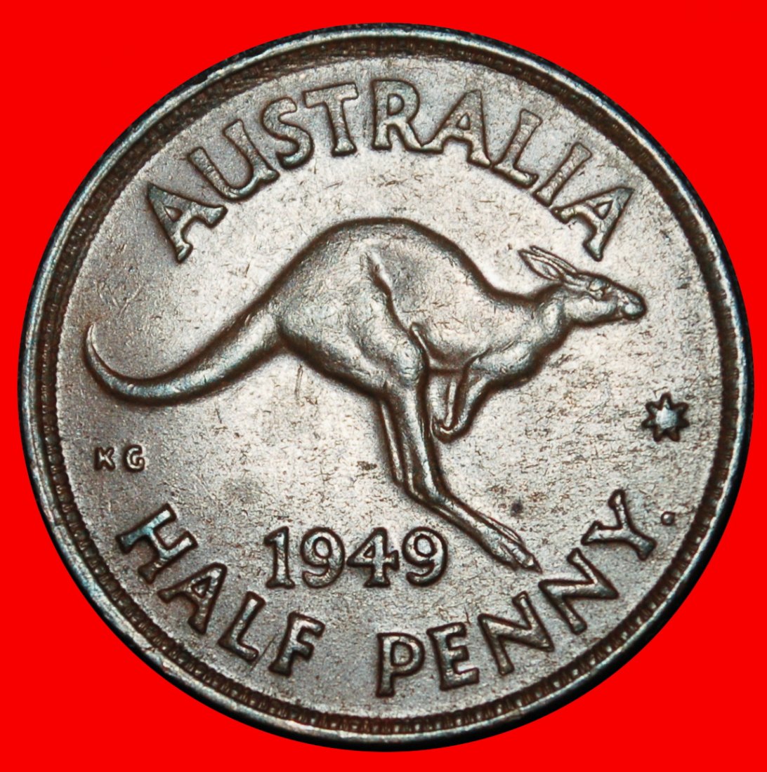 Ⰶ GEORG VI. (1937-1952): AUSTRALIEN ★ 1/2 PENNY 1949 OHNE INDIEN! KÄNGURU RECHT! ★OHNE VORBEHALT!