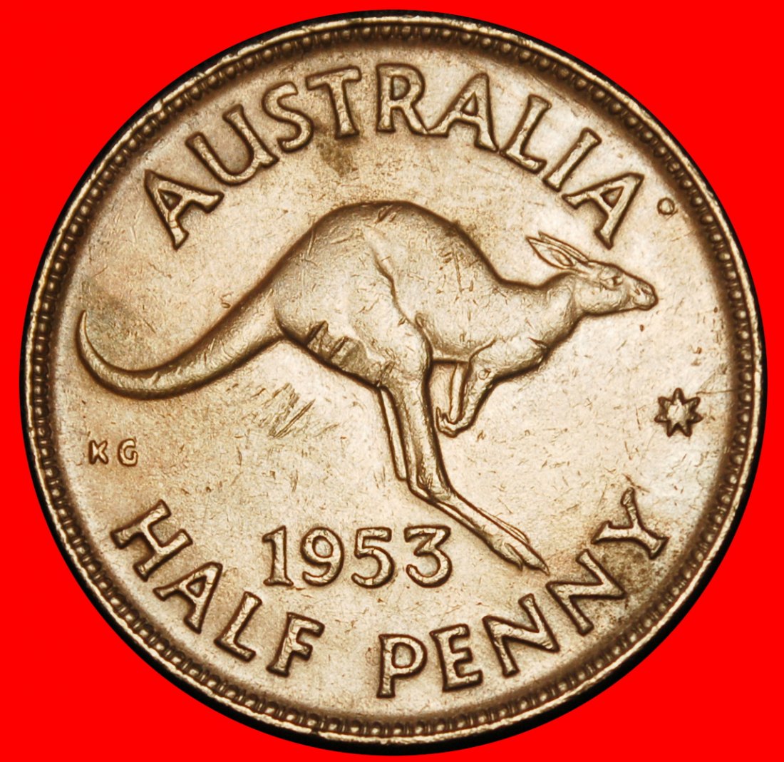 Ⰶ KÄNGURU RECHT (1953-1955): AUSTRALIEN ★ 1/2 PENNY 1953! ELISABETH II. (1952-2022)★OHNE VORBEHALT!