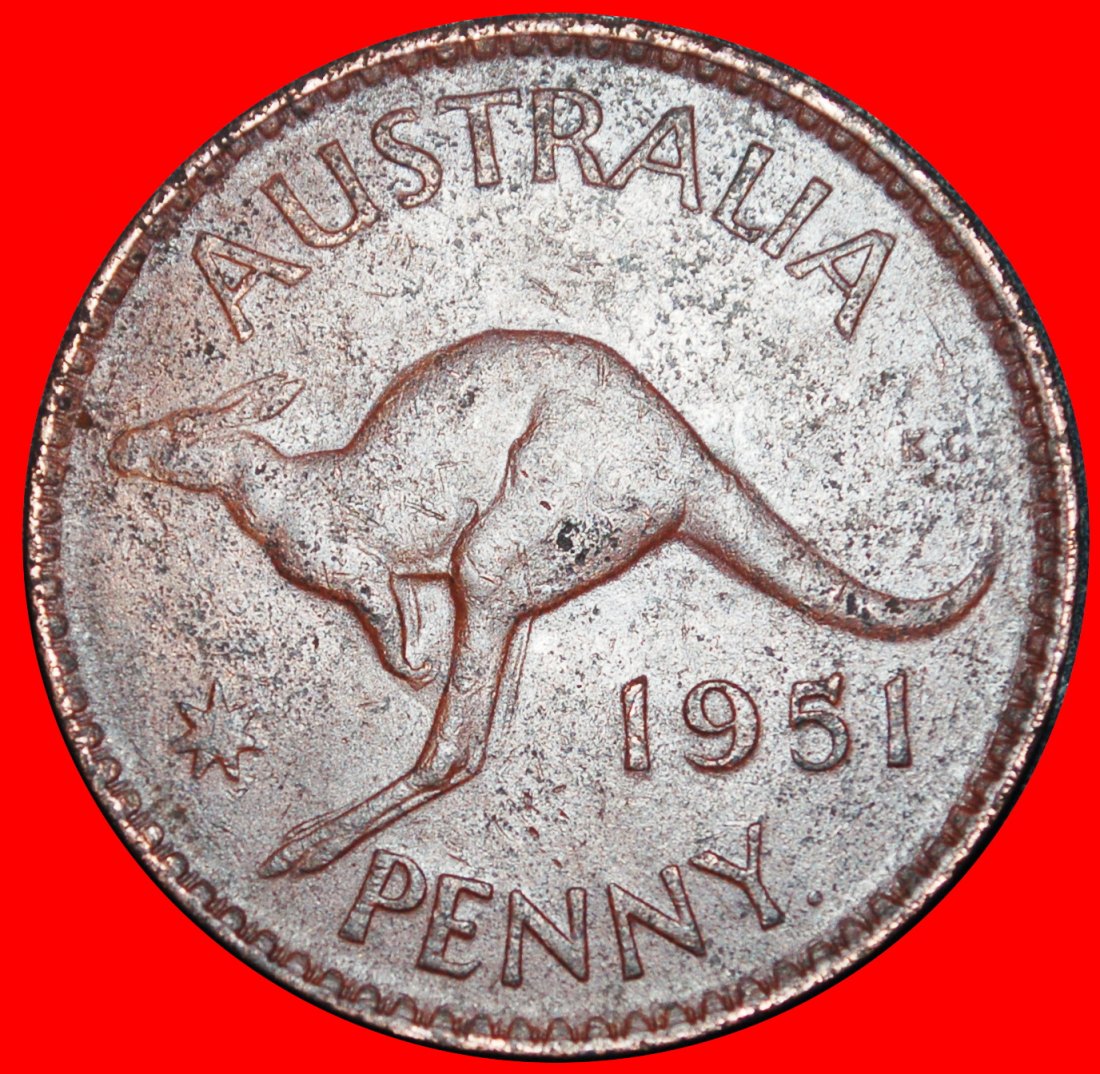 Ⰶ GEORG VI. (1937-1952): AUSTRALIEN ★ 1 PENNY 1951 PERTH! KÄNGURU OHNE INDIEN!★OHNE VORBEHALT!