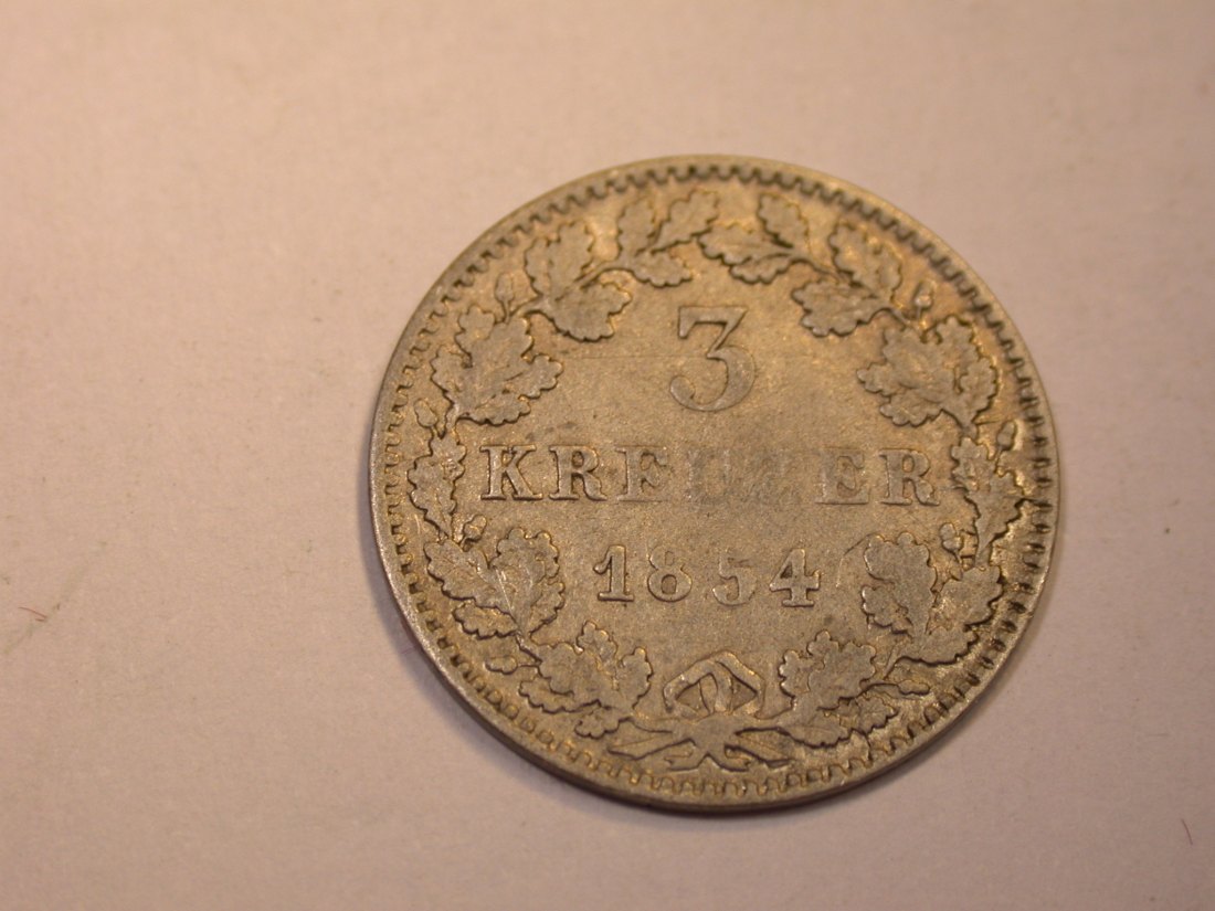 J06 Bayern 3 Kreuzer 1854 in f.ss Originalbilder