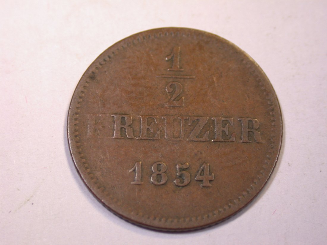  J06 Bayern  1/2 Kreuzer 1854 in ss    Originalbilder   
