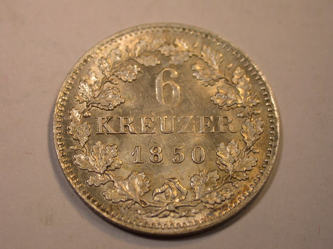  J06 Bayern  6 Kreuzer 1850 in vz/vz-st    Originalbilder   