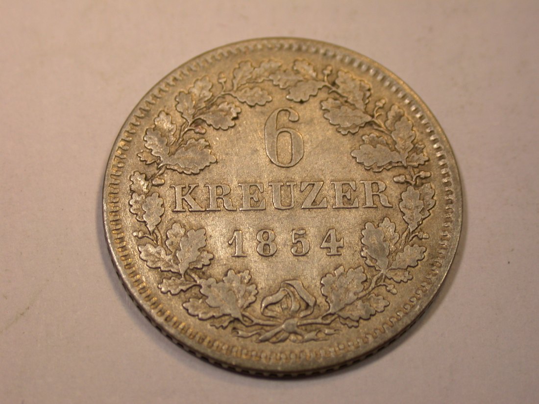  J06 Bayern  6 Kreuzer 1854 in ss/ss+   Originalbilder   