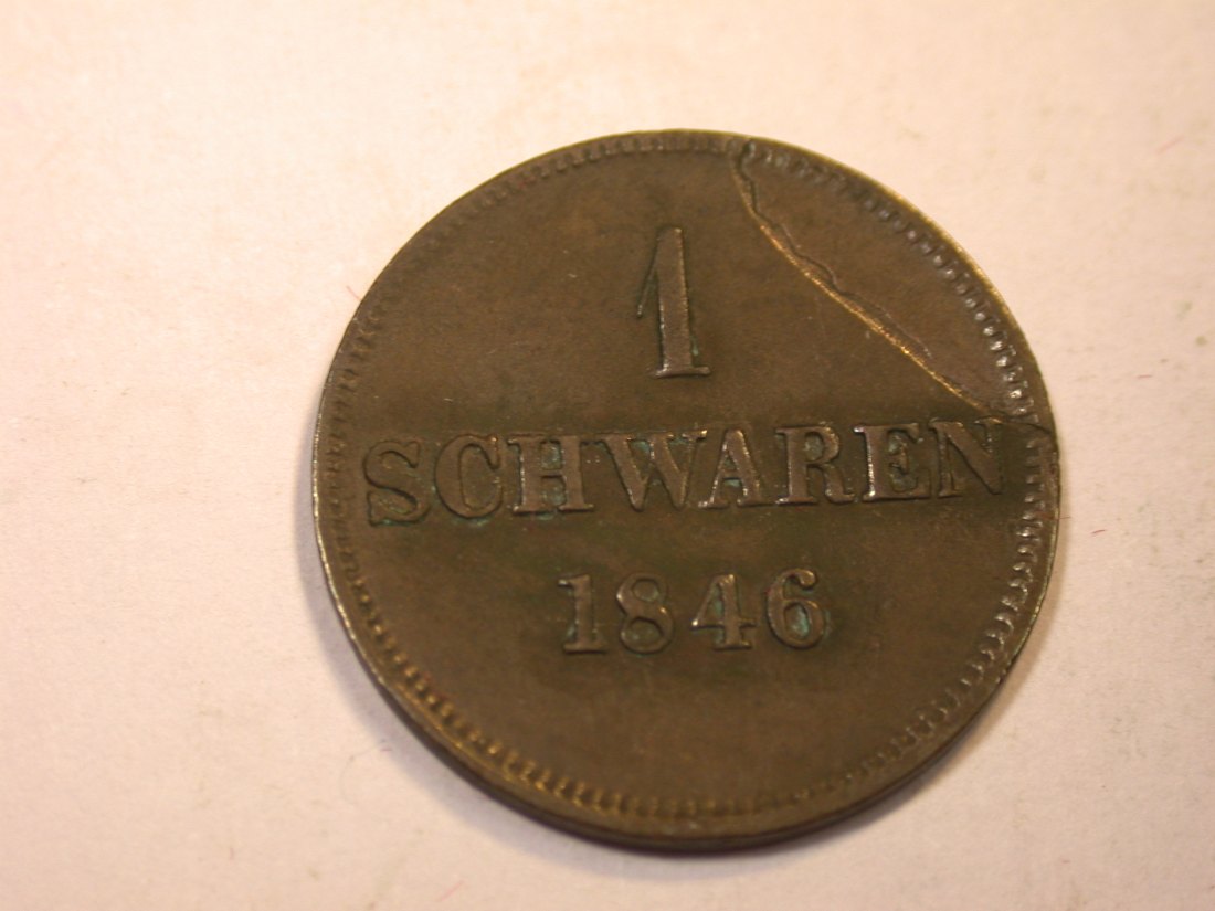  J06  Oldenburg 1 Schwaren 1846 in ss+, Schrötlingsfehler   Originalbilder   