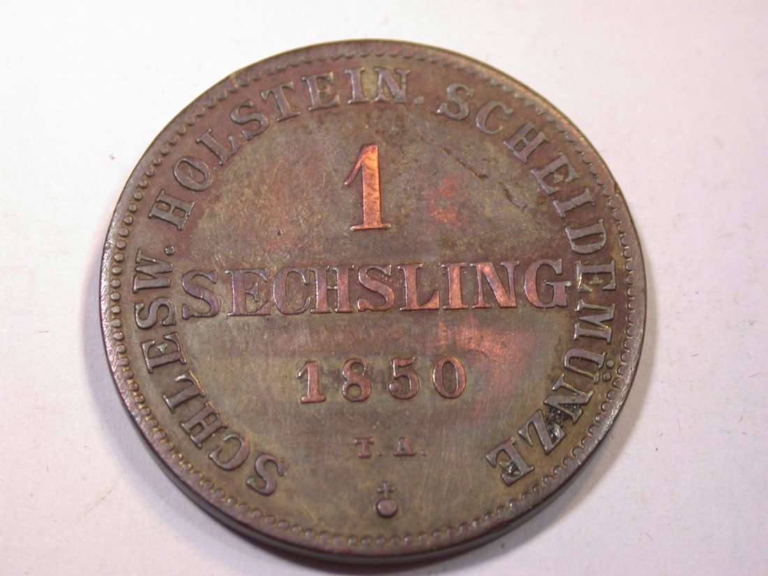 J06 Schleswig-Holstein 1 Sechsling 1850 in ss+ Originalbilder