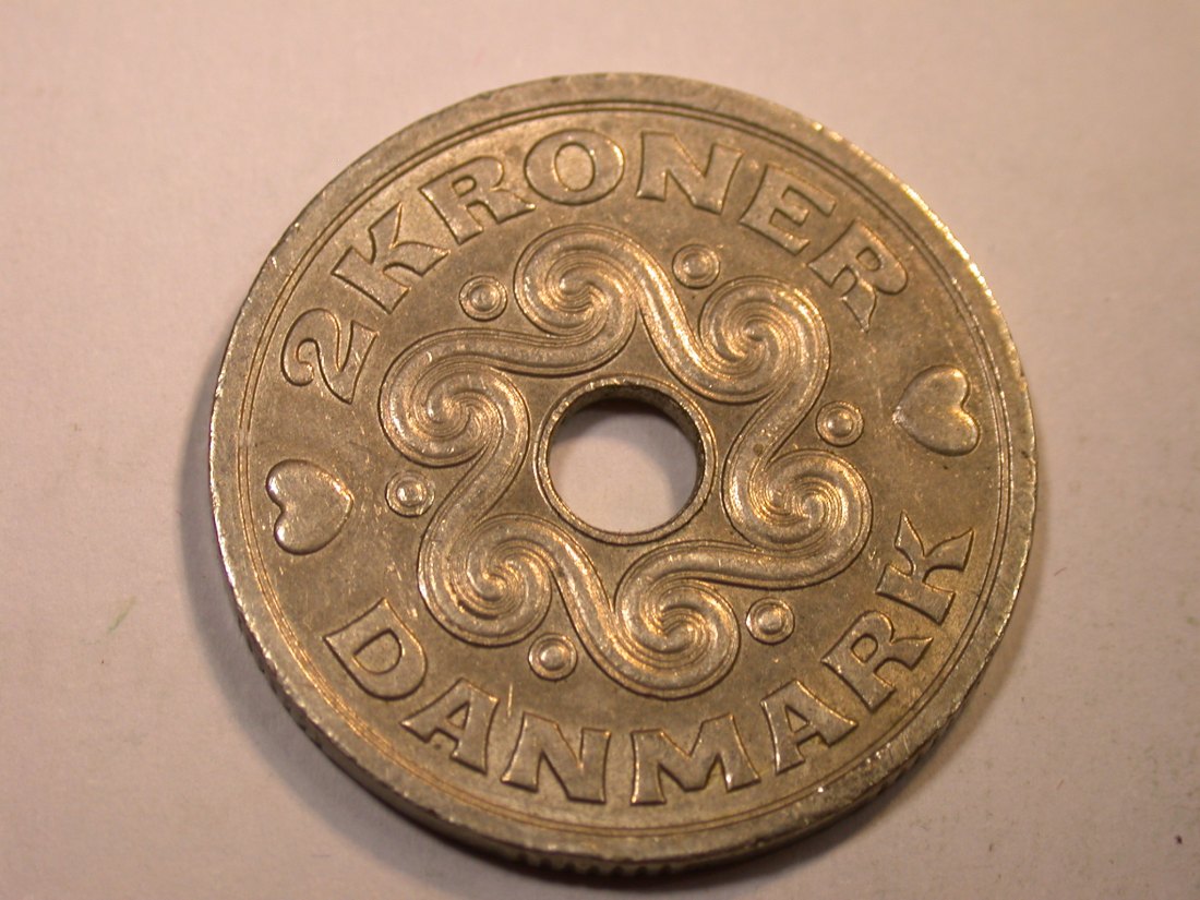  J06  Dänemark  2 Kronen 1992 in ss-vz  Originalbilder   