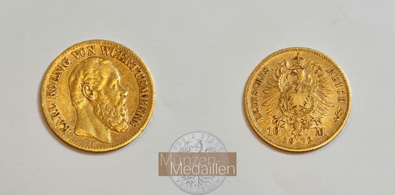 Württemberg, Königreich MM-Frankfurt Feingold: 3,584g 10 Mark 1872 F 