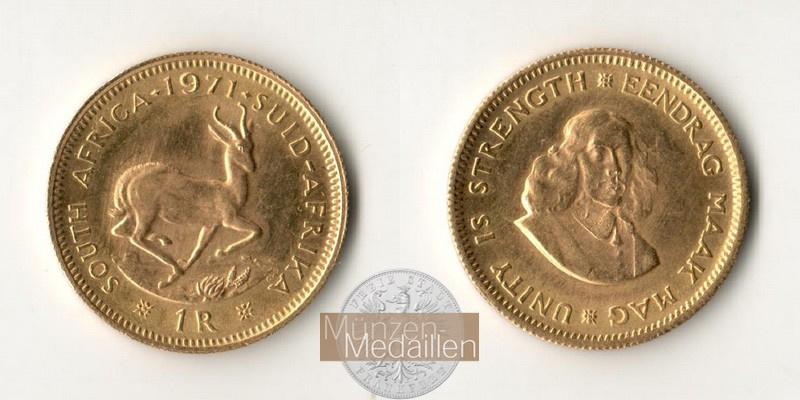 Süd Afrika MM-Frankfurt Feingold: 3,66g 1 Rand 1971 