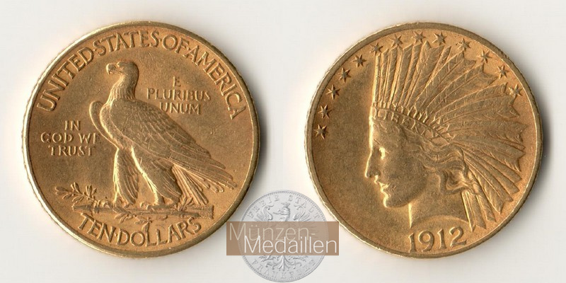 USA  10 Dollar MM-Frankfurt Feingold: 15,05g Eagle Indian Head 1912 