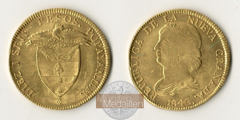 Kolumbien, Republik Neu-Granada 1813-184 MM-Frankfurt  Feingold: 23,63g 16 Pesos 1846 
