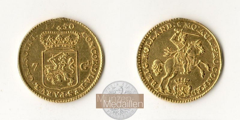 Niederlande, MM-Frankfurt  Feingold: 4,6g 7 Gulden 1750 