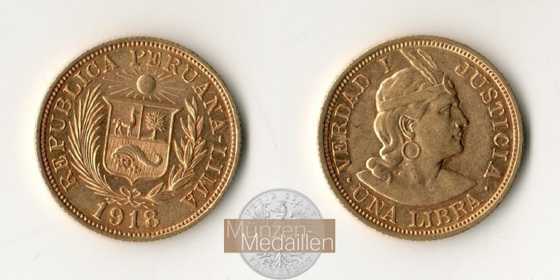 Peru MM-Frankfurt Feingold: 7,32g 1 Libra 1918 
