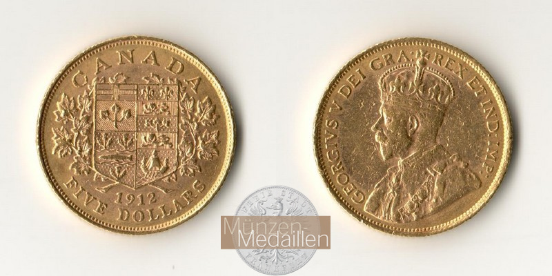 Kanada  5 Dollar  1912 MM-Frankfurt Feingold: 7,52g Georg V. 1910-1936  