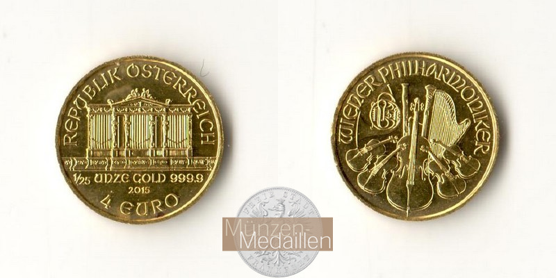 Österreich  4 Euro MM-Frankfurt Feingold: 1,24g Vienna Philharmonic 2015 