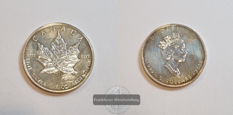  Kanada 5 Dollar  1999/2000  Maple Leaf   FM-Frankfurt    Feinsilber: 31g   