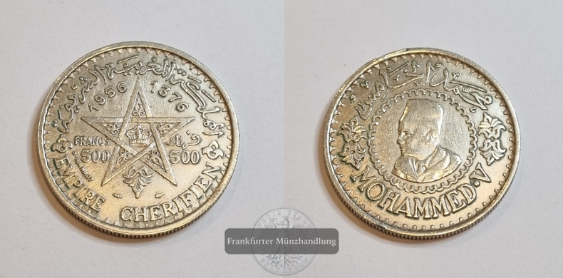  Marokko 500 Francs 1956 Mohammed V. FM-Frankfurt Feinsilber: 20,25   