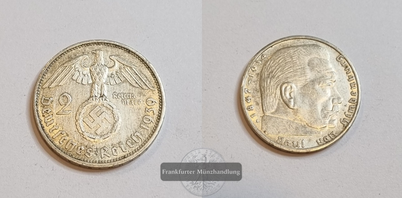  Deutschland Drittes Reich  2 Reichsmark  1939 A  FM-Frankfurt Feingewicht: 5g   