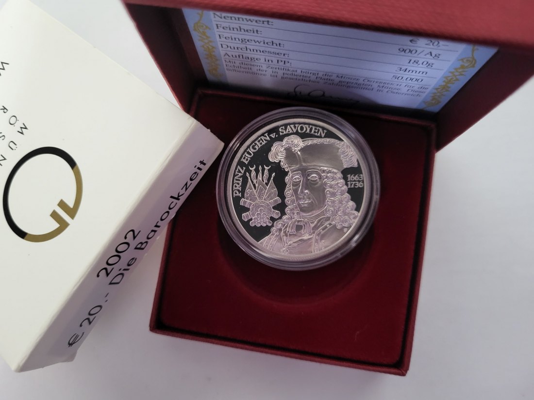  20 Euro 2002 Die Barockzeit 900/20g silber Österreich Spittalgold9800 (5370   
