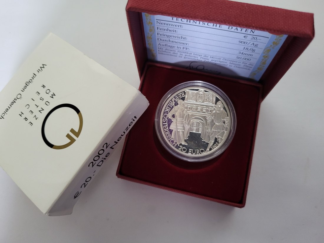 20 Euro 2002 Die Neuzeit 900/20g silber Österreich Spittalgold9800 (5370   